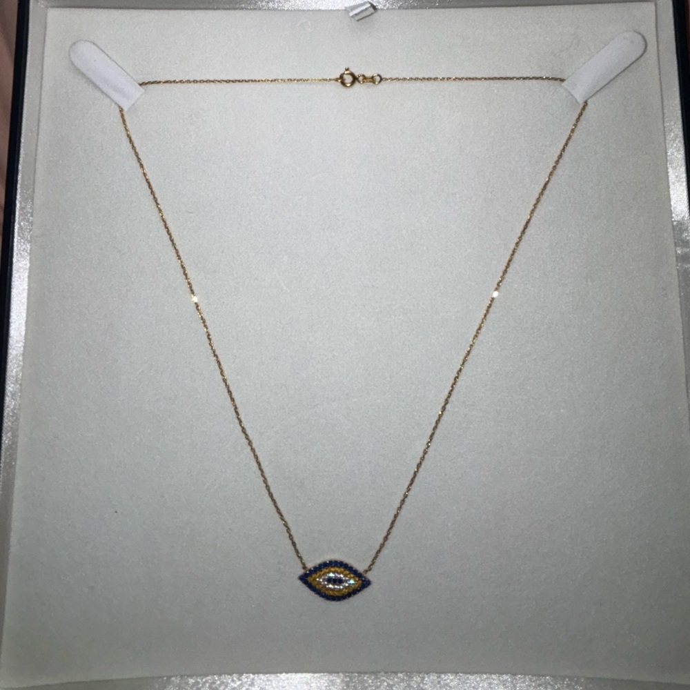 21k solid gold evil eye necklace NIB